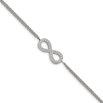 Stainless Steel Polished with CZ Infinity Symbol 6.25in w/2in ext. Bracelet