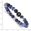 Stainless Steel Antiqued & Brushed Sodalite Beaded Cross Stretch Bracelet