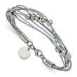 Stainless Steel Polished Beaded Multi-Strand Grey Leather 8in Bracelet
