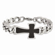 Stainless Steel Polished Black Carbon Fiber Inlay Cross 8.5in Bracelet