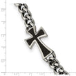 Stainless Steel Polished Black Carbon Fiber Inlay Cross 8.5in Bracelet