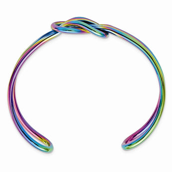 Stainless Steel Polished Rainbow IP-plated Knot Cuff Bangle