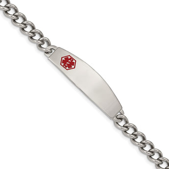 Stainless Steel Polished w/ Red Enamel 8.5in Medical Bracelet