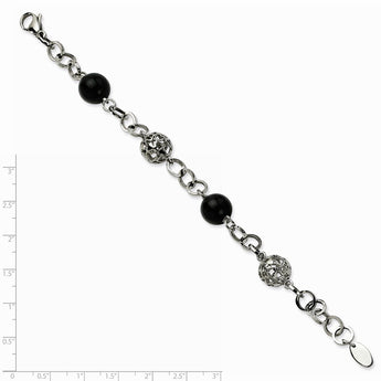 Stainless Steel Black Onyx & Cutout Beads 7.75in Bracelet