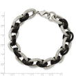 Stainless Steel Textured & Black Rubber 9in Bracelet