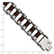 Stainless Steel Brown Leather 8.75in Bracelet