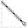 Stainless Steel Polished Beads & Black Fabric 7.5in Bracelet
