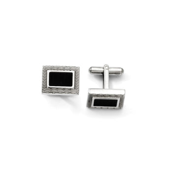 Stainless Steel Black Enamel Cufflinks