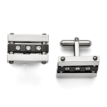 Stainless Steel Brushed CZ Black IP-plated Polished Cufflinks