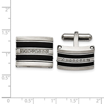 Stainless Steel Polished/Brushed Black Rubber 0.15ct.tw. Diamond Cuff Link