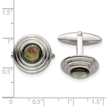 Stainless Steel Polished Black Mother of Pearl Cufflinks