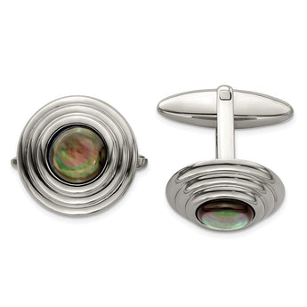 Stainless Steel Polished Black Mother of Pearl Cufflinks