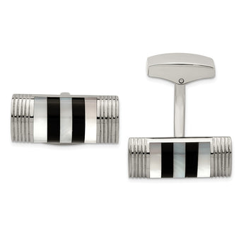 Stainless Steel Polished Mother of Pearl And Onyx Cufflinks