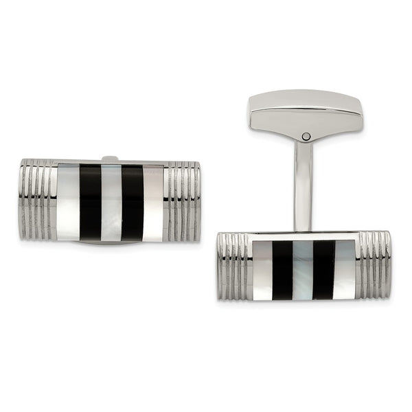 Stainless Steel Polished Mother of Pearl And Onyx Cufflinks