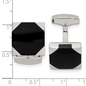 Stainless Steel Polished Black Rubber Square Cufflinks