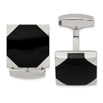 Stainless Steel Polished Black Rubber Square Cufflinks