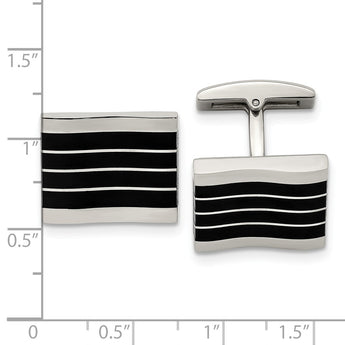 Stainless Steel Polished Black Cat's Eye Rectangle Cufflinks
