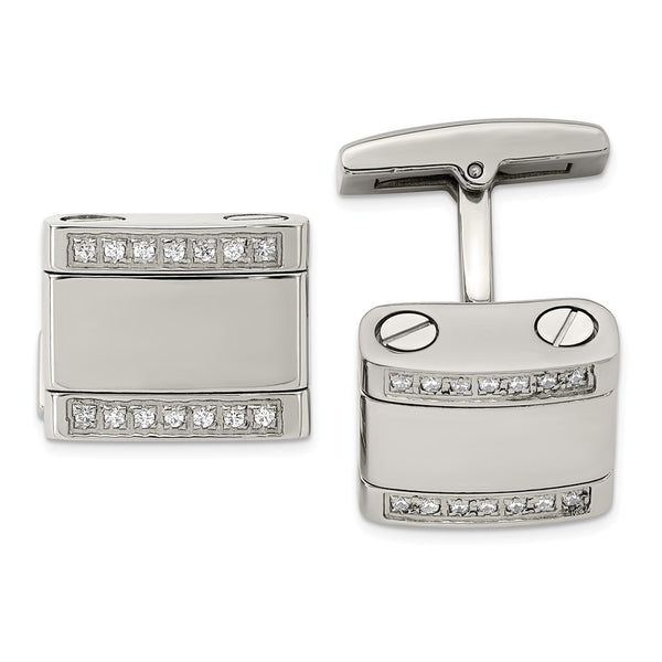 Stainless Steel Polished CZ Cufflinks
