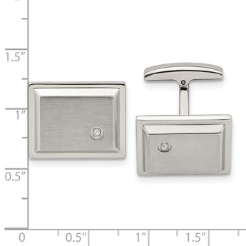 Stainless Steel Brushed and Polished CZ Rectangle Cufflinks