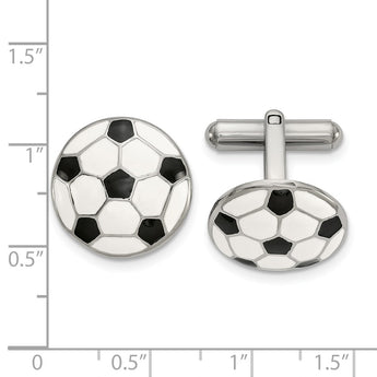 Stainless Steel Polished and Enameled Soccer Ball Cuff Links