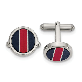 Stainless Steel Polished BlkCarbon & Red/White FiberGlass Inlay Cuff Links