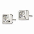 Stainless Steel Polished Square CZ Post Earrings