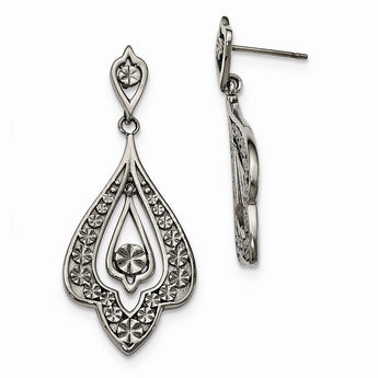 Stainless Steel Polished and Textured Post Dangle Earrings