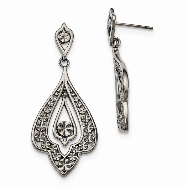 Stainless Steel Polished and Textured Post Dangle Earrings
