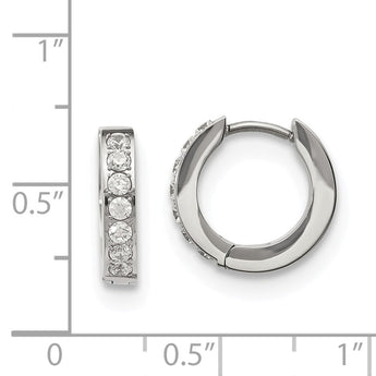 Stainless Steel Polished with 1 Row of CZ Hinged Hoop Earrings