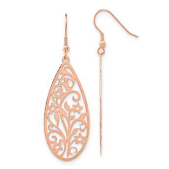 Stainless Steel Polished Rose IP-plated Flower Shepherd Hook Earrings