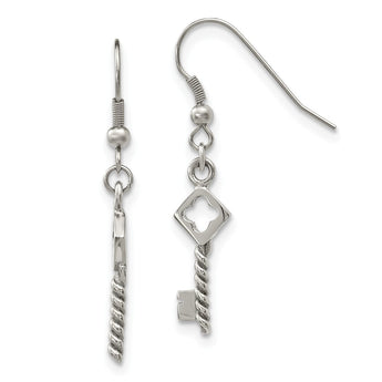 Stainless Steel Polished Key Dangle Shepherd Hook Earrings