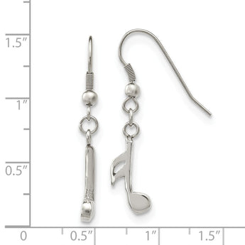 Stainless Steel Polished Music Note Dangle Shepherd Hook Earrings
