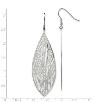 Stainless Steel Polished Leaf Dangle Shepherd Hook Earrings