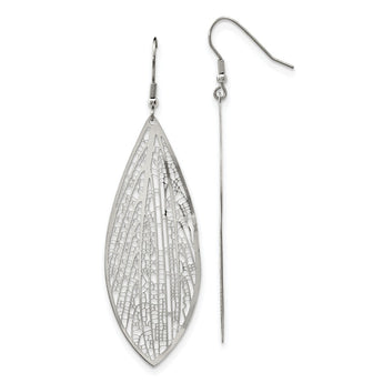 Stainless Steel Polished Leaf Dangle Shepherd Hook Earrings