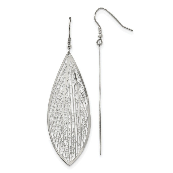 Stainless Steel Polished Leaf Dangle Shepherd Hook Earrings