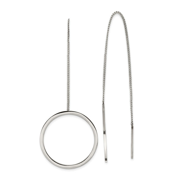 Stainless Steel Polished Circle Dangle Threader Earrings