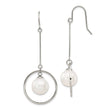 Stainless Steel Polished w/Simulated Pearl Shepherd Hook Dangle Earrings