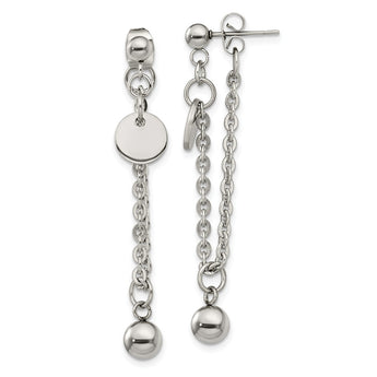 Stainless Steel Polished Chain Front and Back Post Dangle Earrings