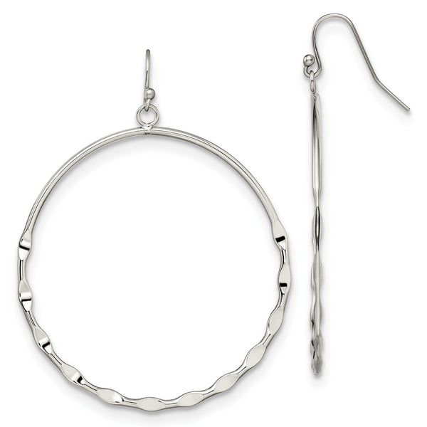 Stainless Steel Polished Hoop Dangle Shepherd Hook Earrings