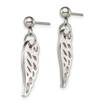 Stainless Steel Polished Wing Post Dangle Earrings