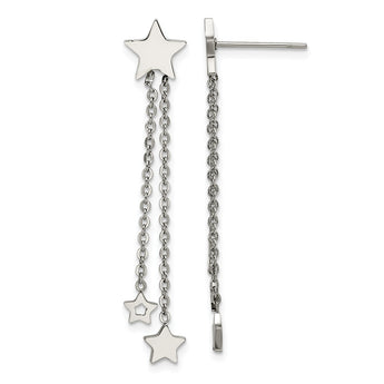 Stainless Steel Polished Stars Post Dangle Earrings