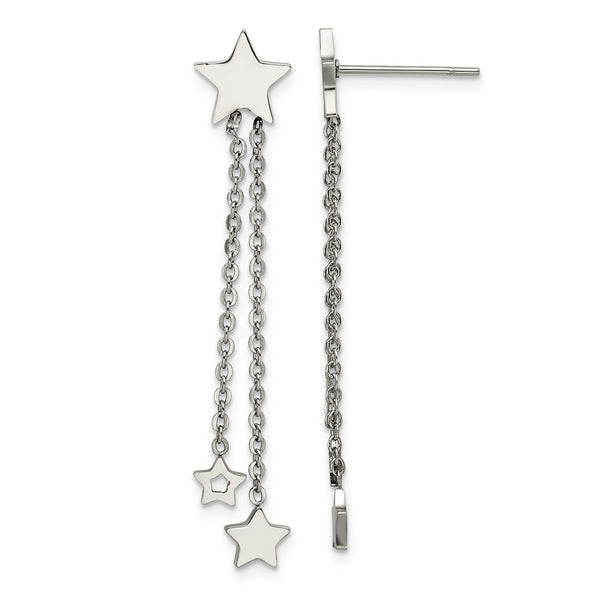 Stainless Steel Polished Stars Post Dangle Earrings