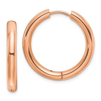 Stainless Steel Polished Rose IP-plated 3.5mm Hinged Hoop Earrings