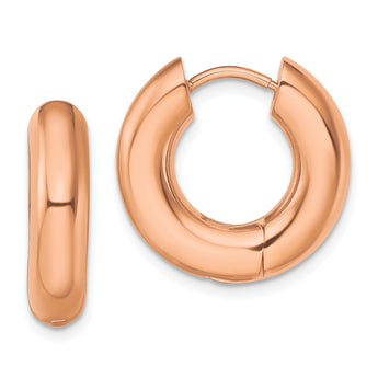 Stainless Steel Polished Rose IP-plated 5mm Hinged Hoop Earrings