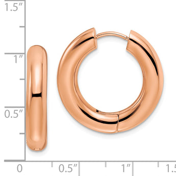 Stainless Steel Polished Rose IP-plated 5mm Hinged Hoop Earrings