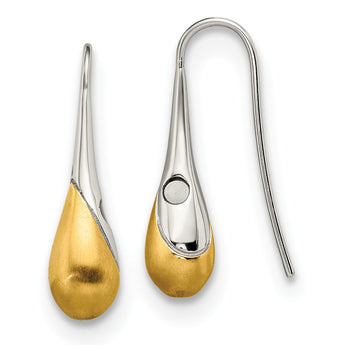 Stainless Steel Brushed & Polished Yellow IP Magnetic Shepherd Hook Earring