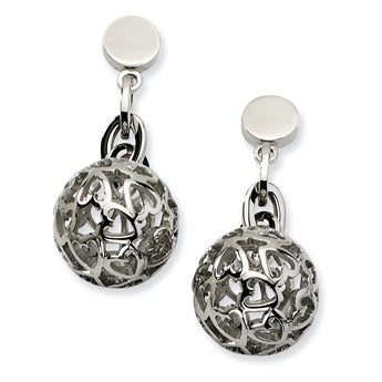 Stainless Steel Heart Cutouts Puffed Circle Post Dangle Earrings