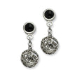 Stainless Steel Heart Cutouts Puffed Circle w/ Onyx Post Dangle Earrings