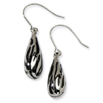 Stainless Steel Black Resin Striped Polished Dangle Earrings