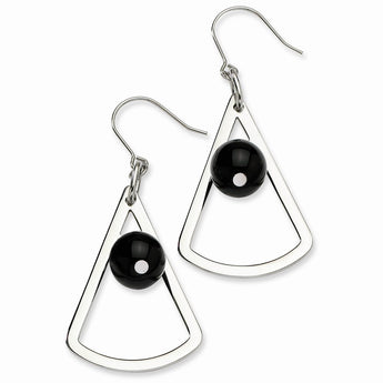 Stainless Steel Triangle & Onyx Dangle Shepherd Hook Earrings - Birthstone Company